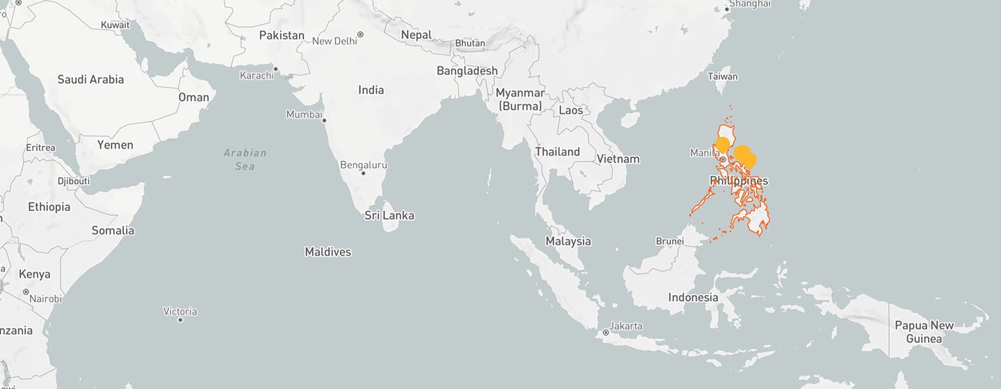 A map of the Philippines showing several locations where World Vision made an impact. 