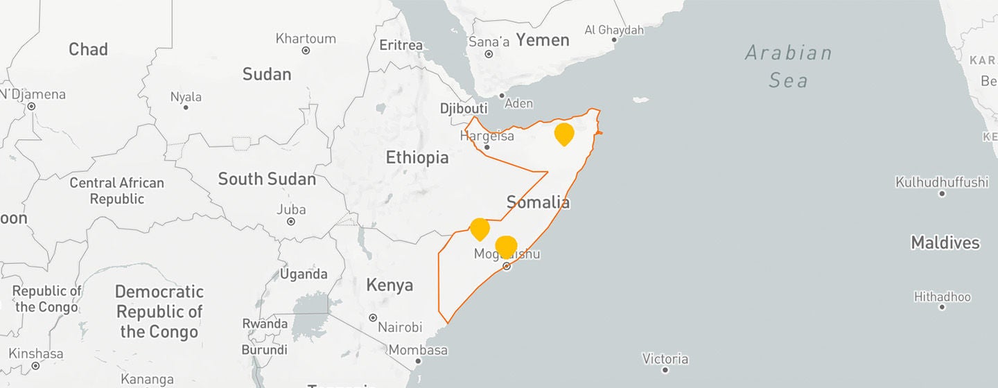 A map of Somalia showing several locations where World Vision made an impact. 