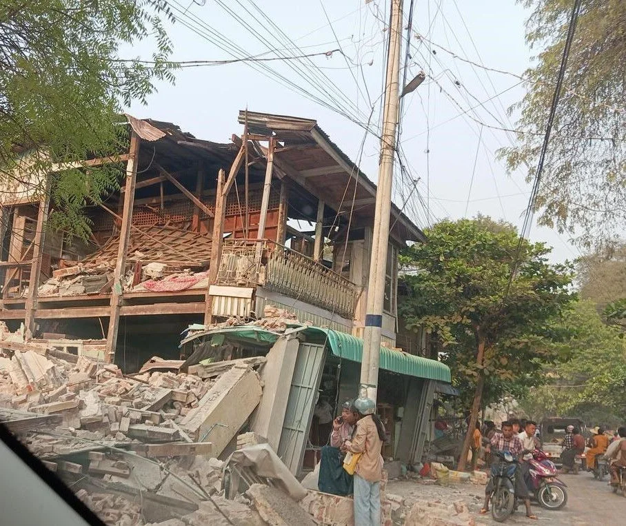 A partially destroyed building in Myanmar
