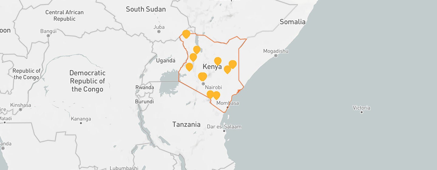 A map of Kenya showing several locations where World Vision made an impact.